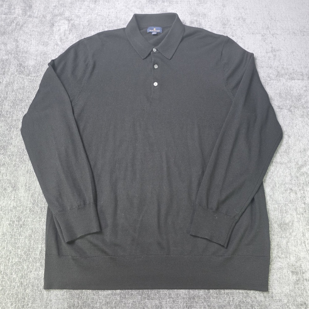 Brooks Brothers XXL Black Extra Fine Merino Wool Long Sleeve Polo Sweater 2XL